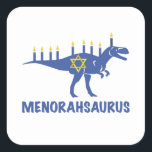 Funny Hanukkah Dinosaur MenorahSaurus Dino Square Sticker<br><div class="desc">Happy Hanukkah Dinosaur Menorahsaurus. Cute and silly dinosaur with menorah candles on his back. This makes an awesome gag gift or birthday present for a science and dino lover or palaeontologist.</div>