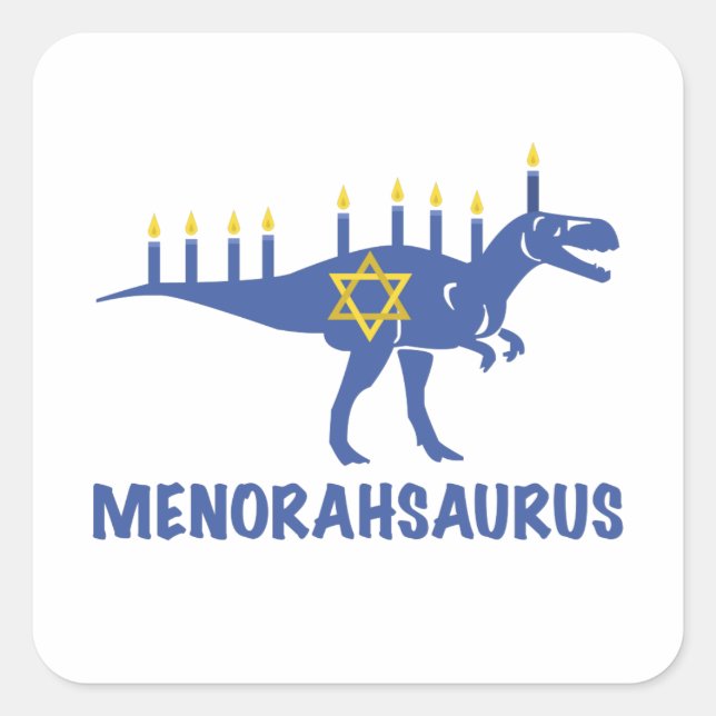 Funny Hanukkah Dinosaur MenorahSaurus Dino Square Sticker (Front)