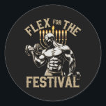 Funny Hanukkah Jewish Gym Workout Flex Festival  Classic Round Sticker<br><div class="desc">Funny Hanukkah Jewish Gym Workout Flex Festival</div>