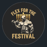 Funny Hanukkah Jewish Gym Workout Flex For The Fes Classic Round Sticker<br><div class="desc">Funny Hanukkah Jewish Gym Workout Flex For The Festival</div>