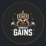 Funny Hanukkah Jewish Gym Workout Hannukah Gains  Classic Round Sticker<br><div class="desc">Funny Hanukkah Jewish Gym Workout Hannukah Gains</div>