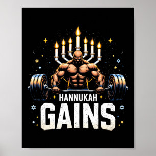 Funny Hanukkah Jewish Gym Workout Hannukah Gains  Poster