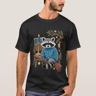 Funny Hanukkah Jewish Raccoon Menorah Star Dreidel T-Shirt