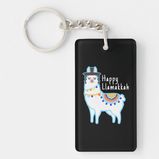 Funny Hanukkah Llama Happy Llamakkah Jewish Key Ring (Front)