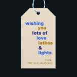 Funny Hanukkah Love Latkes Lights Blue Custom Gift Tags<br><div class="desc">Funny Hanukkah Love Latkes Lights Blue Custom Gift Tags</div>