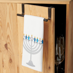 Funny Hanukkah menorah and candles Tea Towel