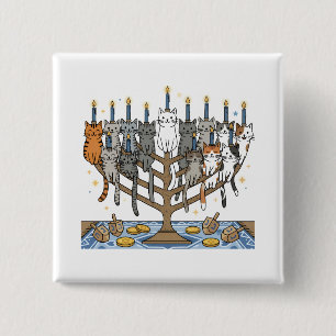 Funny Hanukkah Meowzel Cats Menorah 15 Cm Square Badge