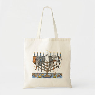 Funny Hanukkah Meowzel Cats Menorah Tote Bag