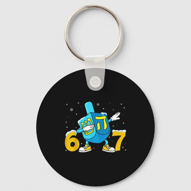 Funny Hanukkah Six Seven Chanukah Dreidel Dabbing  Key Ring (Front)