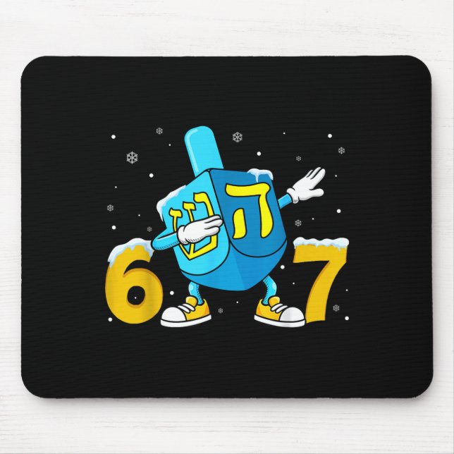 Funny Hanukkah Six Seven Chanukah Dreidel Dabbing  Mouse Pad (Front)