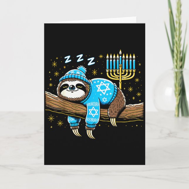 Funny Hanukkah Sloth Jewish Chanukah Sleeng Hanukk Card (Front)