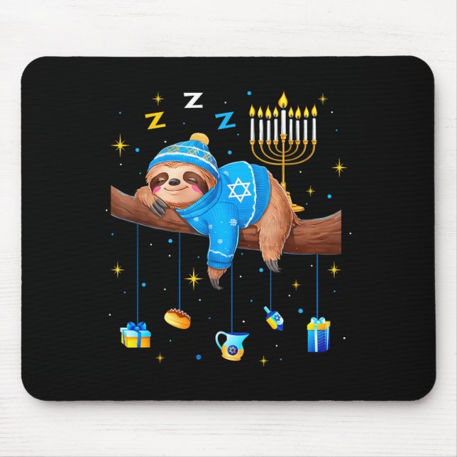 Funny Hanukkah Sloth Jewish Chanukah Sleeng Hanukk Mouse Pad (Front)