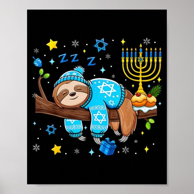 Funny Hanukkah Sloth Jewish Chanukah Sleeng Hanukk Poster (Front)