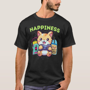 Funny Happiness Gamer Cat Boba & The 80s T-Shirt