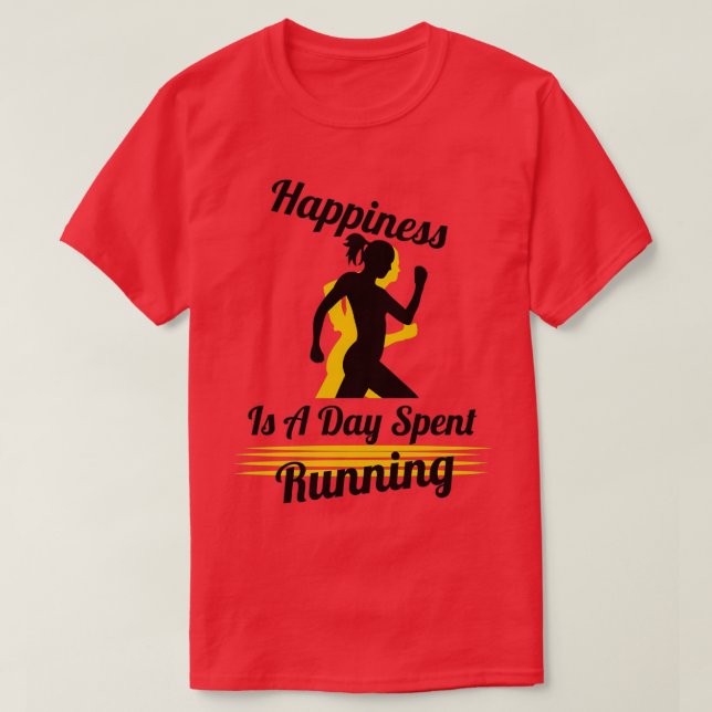 Funny Happiness Is A Day Spent Running Couples Run T-Shirt (Design Front)