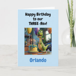 Funny Happy 3rd Birthday Boy, Dino, Personalized  Card
