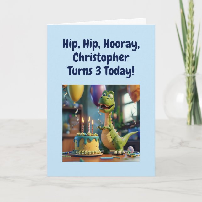 Funny Happy 3rd Birthday Son, Dino, Personalized Card (Front)