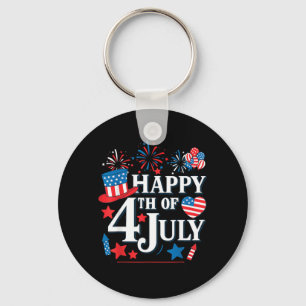 Funny Happy 4th Of July Retro Independence Day Key Ring