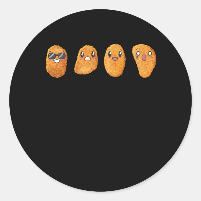 Funny Happy Angry Food Chicken Nuggets Classic Round Sticker (Front)