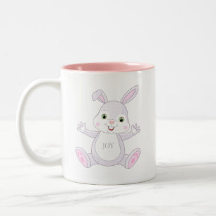 Funny Happy Baby Easter Bunny & Heart  Two-Tone Coffee Mug