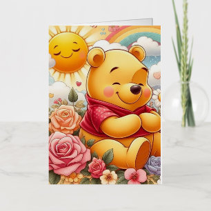 Funny happy birthday bear sun rose  foil greeting card