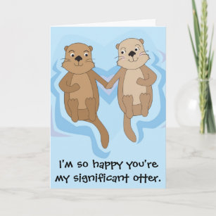 Funny Happy Birthday card w/ otters holding hands