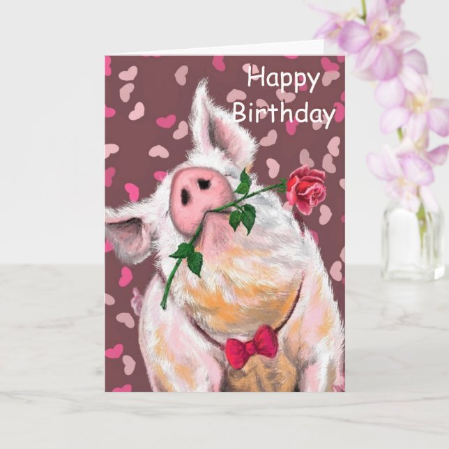 Funny Happy Birthday Card with Gentleman Pig (Orchid)