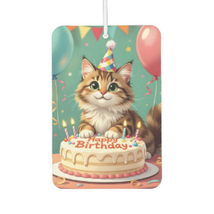 Funny happy birthday cat car air freshener