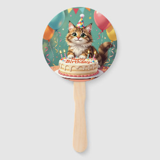 Funny happy birthday cat hand fan