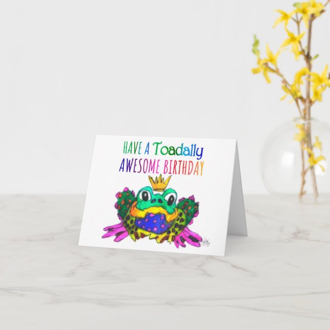 Funny Happy Birthday Frog Greeting Card (Yellow Flower)