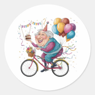Funny Happy Birthday Grandma Gift Cycling Granny Classic Round Sticker