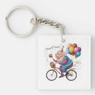 Funny Happy Birthday Grandma Gift Cycling Granny Key Ring