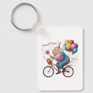 Funny Happy Birthday Grandma Gift Cycling Granny Key Ring