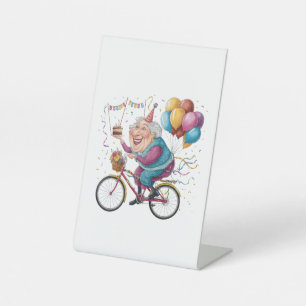 Funny Happy Birthday Grandma Gift Cycling Granny Pedestal Sign