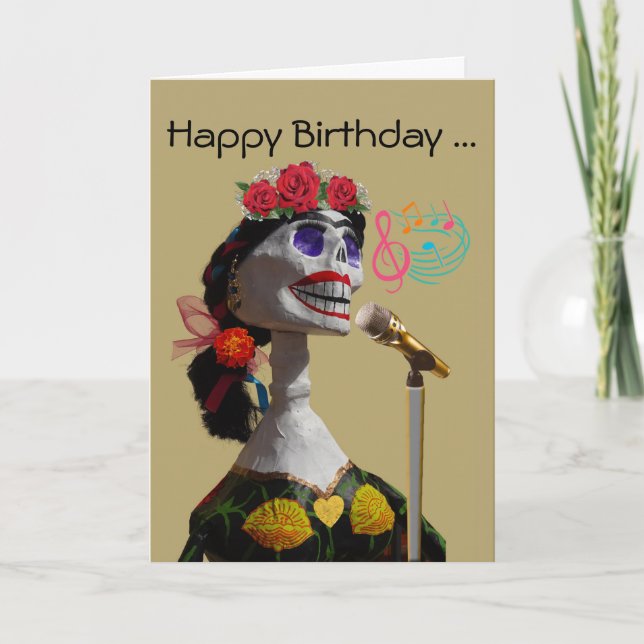 Funny Happy Birthday You Old Diva Skeleton Singing Card (Front)