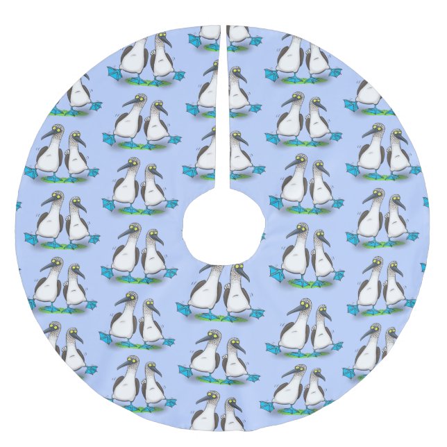 Funny, happy blue footed boobies dancing cartoon brushed polyester tree skirt (Front)