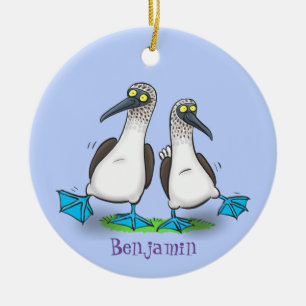 Funny, happy blue footed boobies dancing cartoon ceramic ornament