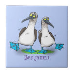 Funny, happy blue footed boobies dancing cartoon ceramic tile<br><div class="desc">We love blue footed boobies! These comical goofy sea birds with their bright blue webbed feet are just fun! All drawn in cartoon style!</div>