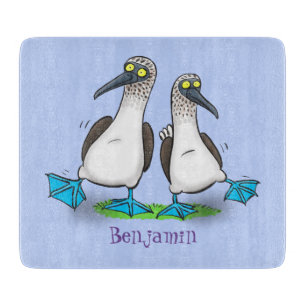 Funny, happy blue footed boobies dancing cartoon cutting board