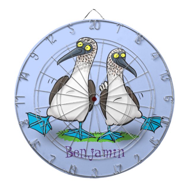 Funny, happy blue footed boobies dancing cartoon dartboard (Front)