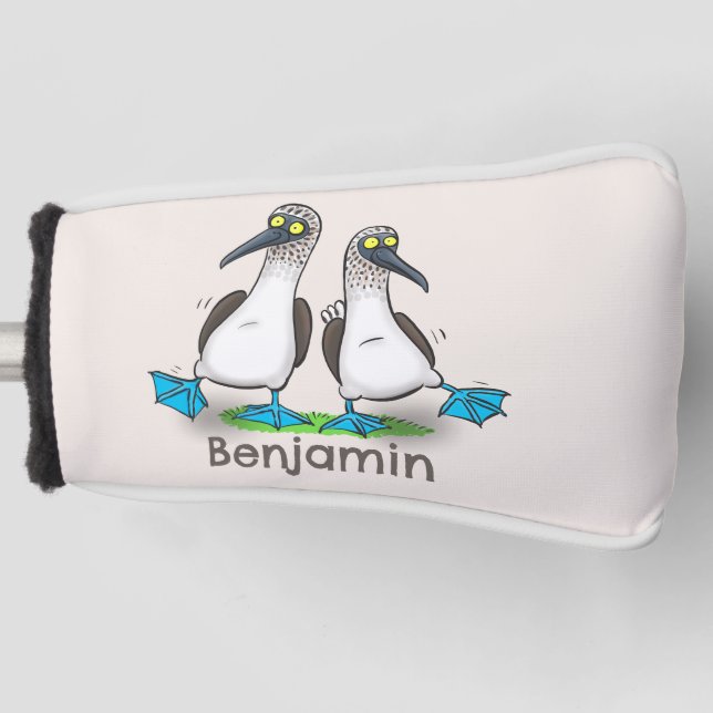 Funny, happy blue footed boobies dancing cartoon golf head cover (Front)