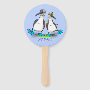 Funny, happy blue footed boobies dancing cartoon hand fan