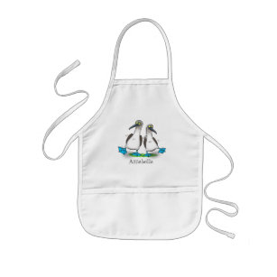 Funny, happy blue footed boobies dancing cartoon kids apron