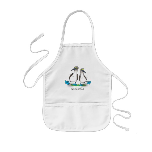 Funny, happy blue footed boobies dancing cartoon kids apron (Front)