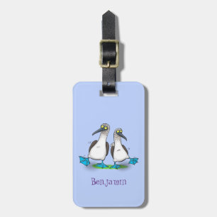 Funny, happy blue footed boobies dancing cartoon luggage tag
