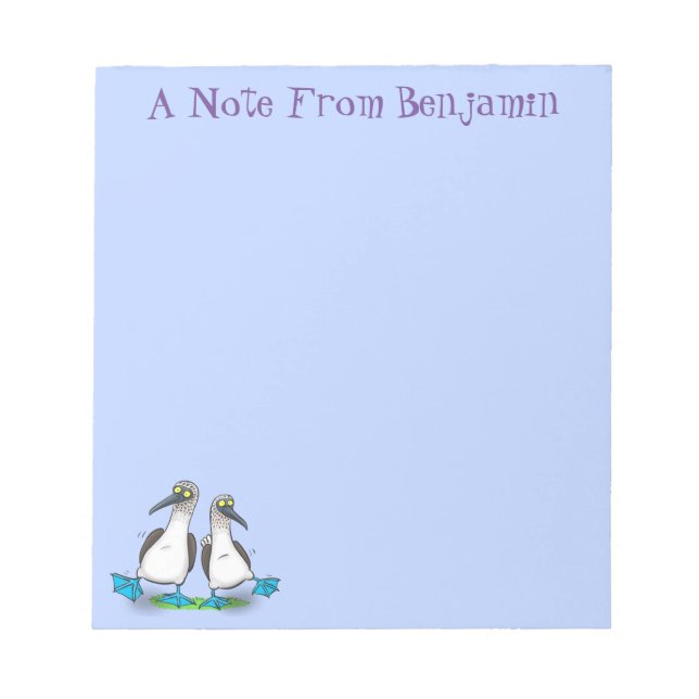 Funny, happy blue footed boobies dancing cartoon notepad (Front)