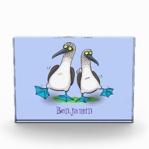 Funny, happy blue footed boobies dancing cartoon photo block