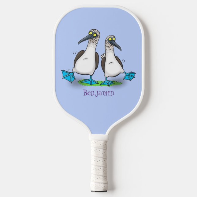 Funny, happy blue footed boobies dancing cartoon  pickleball paddle (Front)