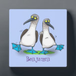 Funny, happy blue footed boobies dancing cartoon plaque<br><div class="desc">We love blue footed boobies! These comical goofy sea birds with their bright blue webbed feet are just fun! All drawn in cartoon style!</div>