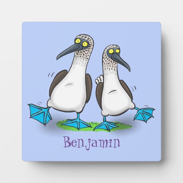Funny, happy blue footed boobies dancing cartoon plaque (Front)